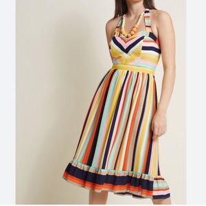 Modcloth Striped MIDI Halter Dress